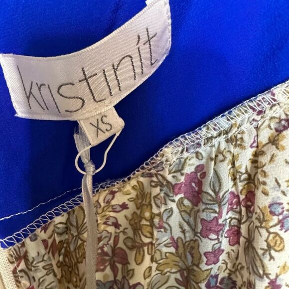 NWT Kristinit Blue Floral Silk Maxi Dress Heart Cutout XS No‎ Belt - Picture 6 of 7